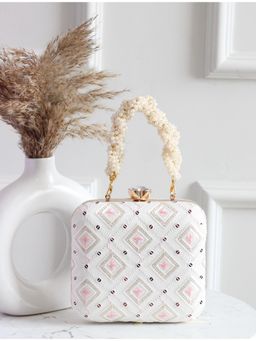 BOXWISH BY BHUMIKA - White Floral Embroidered Box Clutch