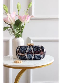 BOXWISH BY BHUMIKA - Blue Embroidered Sequinned Velvet Box Clutch