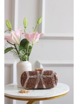 BOXWISH BY BHUMIKA - Brown Embroidered Sequinned Velvet Box Clutch