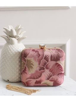 BOXWISH BY BHUMIKA - Pink And Maroon Floral Brocade Box Clutch with Detachable Strap