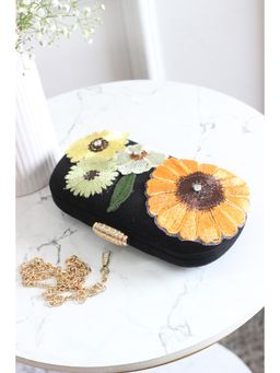 BOXWISH BY BHUMIKA - Black Floral Embroidered Velvet Box Clutch