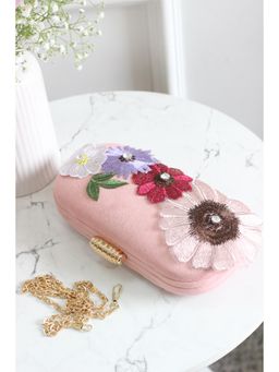 BOXWISH BY BHUMIKA - Pink Floral Embroidered Velvet Box Clutch