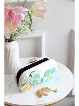 BOXWISH BY BHUMIKA - White Floral Embroidered Velvet Box Clutch