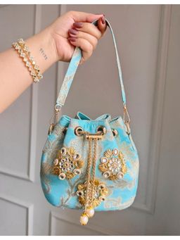 BOXWISH BY BHUMIKA - Turquoise Embellished Potli Bag