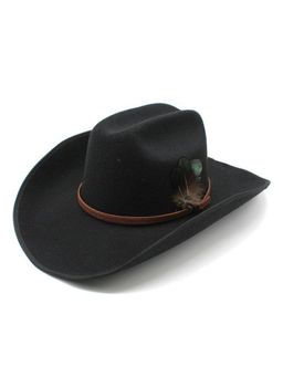 The Tie Hub - Cowboy Solid Black Fedora Hat with Feather Belt