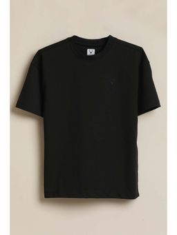 Allen Solly - Boys Black Solid Crew Neck T-shirt