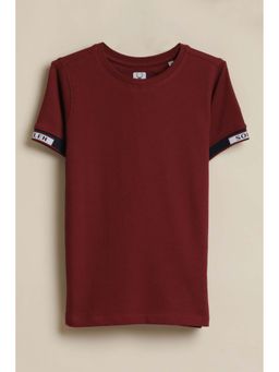 Allen Solly - Boys Maroon Textured Crew Neck T-shirt