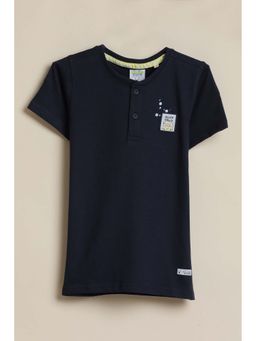Allen Solly - Boys Navy Graphic Print Henley Neck T-Shirt