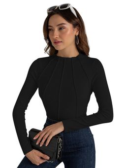 Odette - Black Cotton Solid Top for Women