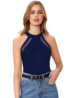 Odette - Navy Blue Polyester Solid Top for Women