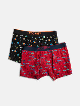 Jockey - PB03 Boys Cotton Elastane Printed Trunk - Chilli Pepper & Black (Pack of 2)