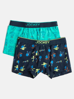 Jockey - PB03 Boys Cotton Elastane Printed Trunk - Navy & Billiard Green (Pack of 2)