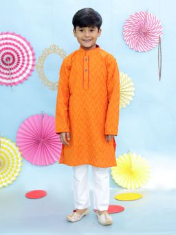 KID1 - Orange Weave Handloom Kurta & Pyjama (Set of 2)
