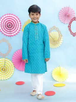 KID1 - Blue Weave Handloom Kurta & Pyjama (Set of 2)