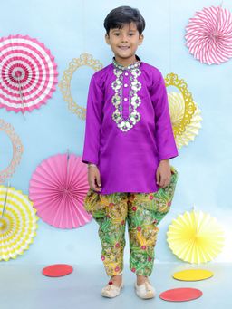KID1 - Purple Gota-Work Kurta with Dhoti (Set of 2)