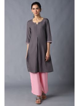 Aurelia - Grey Ethnic Kurta with Light Pink Straight Palazzo (Set of 2)