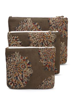 Praccessorii - Brown Color Printed Pouch Kit (Set of 3)