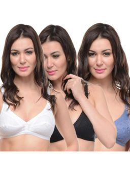 Bodycare - Full Coverage Regular White-Black-Indigo 3Pcs Bra Combo