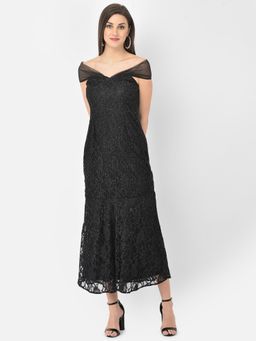 Latin Quarters - Black Color Cap Sleeve Solid Pattern Dress