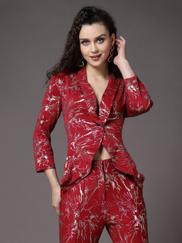 KASSUALLY - Red Foil Printed Single Breasted Party Blazer
