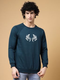 RIGO - Men Teal Oversized Printed Fleece Sweatshirt