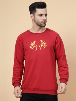 RIGO - Men Red Oversized Printed Fleece Sweatshirt