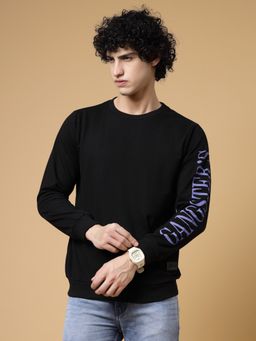 RIGO - Men Black Oversized Printed Fleece Sweatshirt