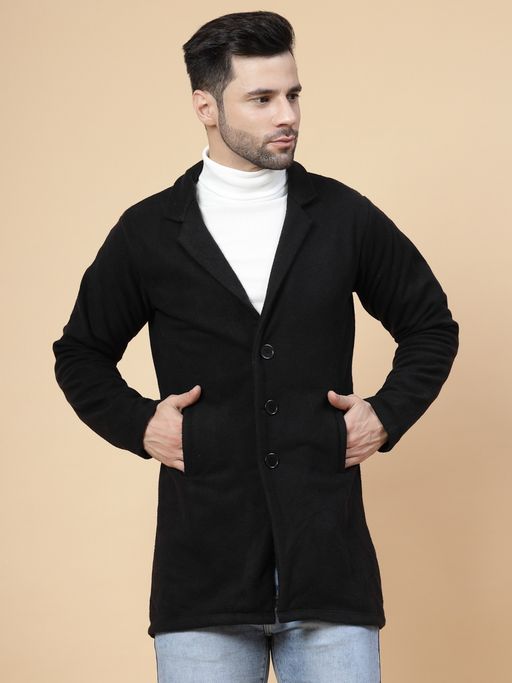 RIGO Men Black Polar Fleece Overcoat