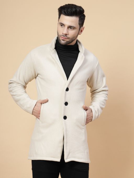 RIGO Men Beige Polar Fleece Overcoat