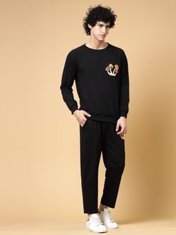 RIGO - Men Black Oversized Printed Terry Co-ords (Set of 2)