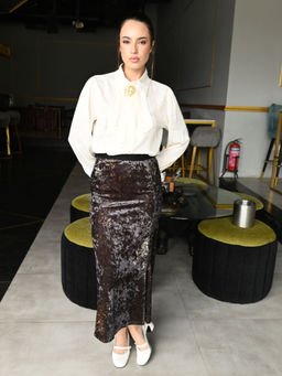 Odette - Women Brown Velvet Printed Skirt