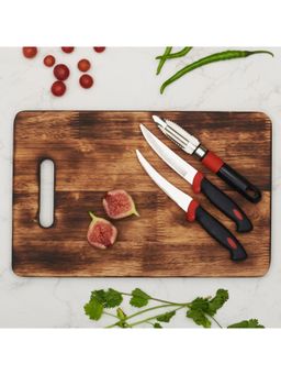 HomeTown - Tuscany Wood Valore Chopping Board & Knife Combo Set Of 4 In Brown Colour