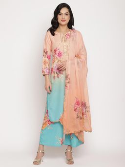 Ahalyaa - Women Peach-Coloured Floral Printed Kurta Palazzos with Dupatta (Set of 3)
