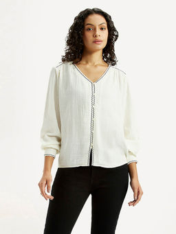 Levi's - Women's Textured Off-White V Neck Top
