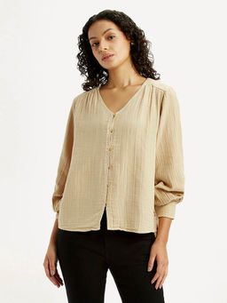 Levi's - Women's Textured Beige V Neck Top