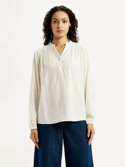 Levi's - Women's Embroidered Off-White Mandarin Collar Top