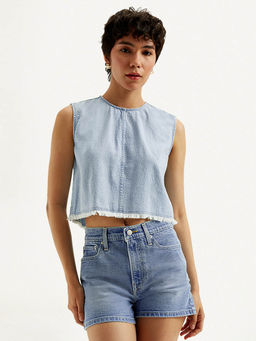Levi's - Women's Solid Light-Blue Round Neck Crop Top