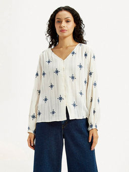 Levi's - Women's Embroidered Off-White V Neck Top