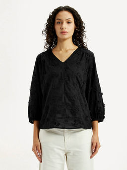 Levi's - Women's Embroidered Black V Neck Top