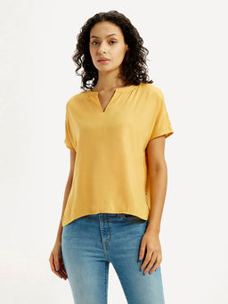 Levi's - Women's Solid Mustard Split Neck Top