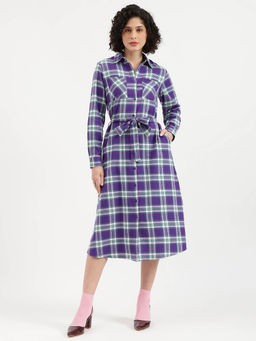 United Colors of Benetton - Spread Collar Flannel Check Shirt Dress with Belt