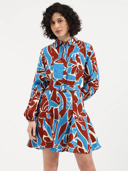 United Colors of Benetton - Spread Collar Abstract Shirt Dress with Belt