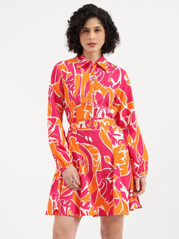 United Colors of Benetton - Spread Collar Abstract Shirt Dress with Belt