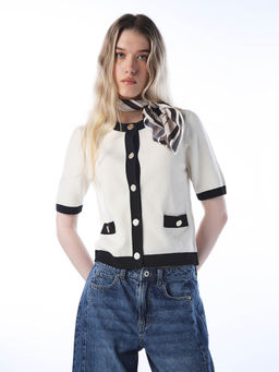 ONLY - Women's Solid Regular Fit Beige Cardigan