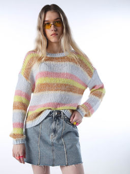 ONLY - Women's Colourblocked Regular Fit Multicolor Sweater
