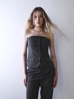 ONLY - Women's Solid Regular Fit Dark Grey Top