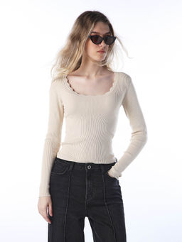 ONLY - Women's Solid Regular Fit Beige Top