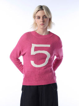 ONLY - Women's Typographic Regular Fit Pink Sweater