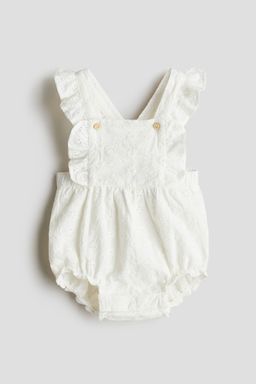 H&M - Girls White Cotton Dungaree Shorts