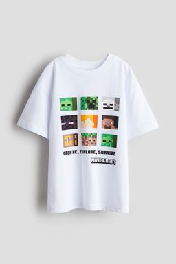 H&M - Boys White Oversized Printed T-Shirt